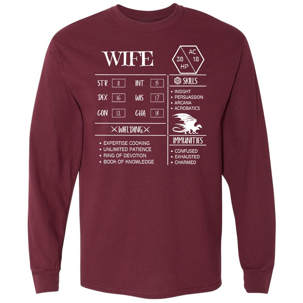Wife Stats 2 Long Sleeve T-Shirt - Maroon - 11
