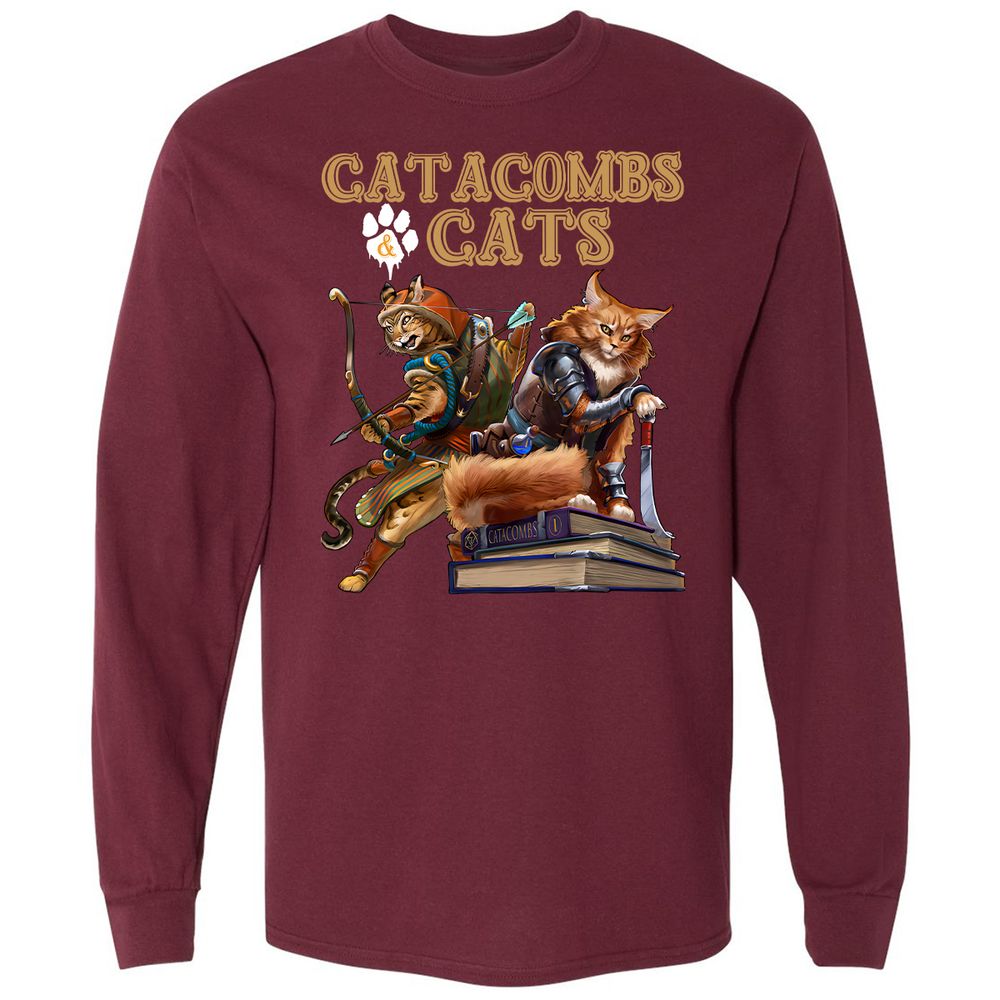 Catacombs & Cats Long Sleeve T-Shirt - Maroon - 11