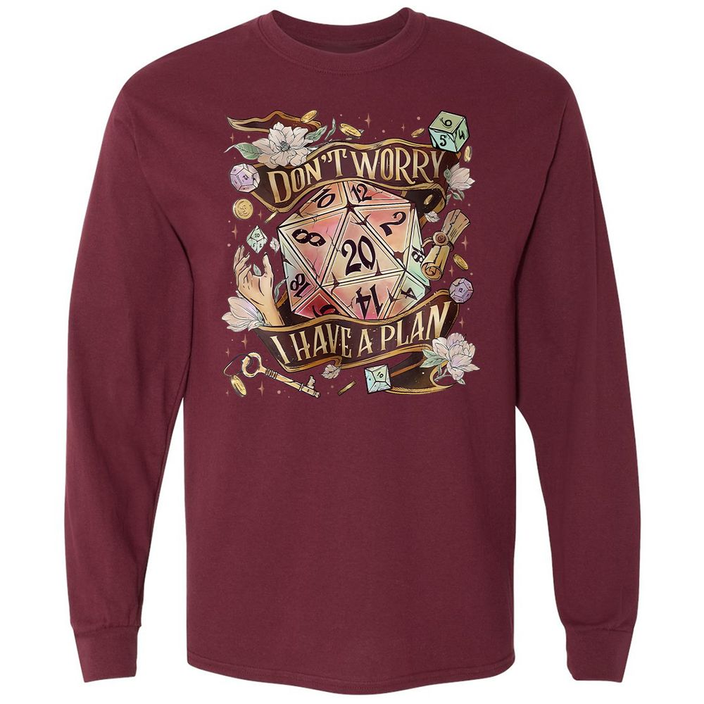 Floral Don't Worry I Have A Plan Long Sleeve T-Shirt - Maroon - 11
