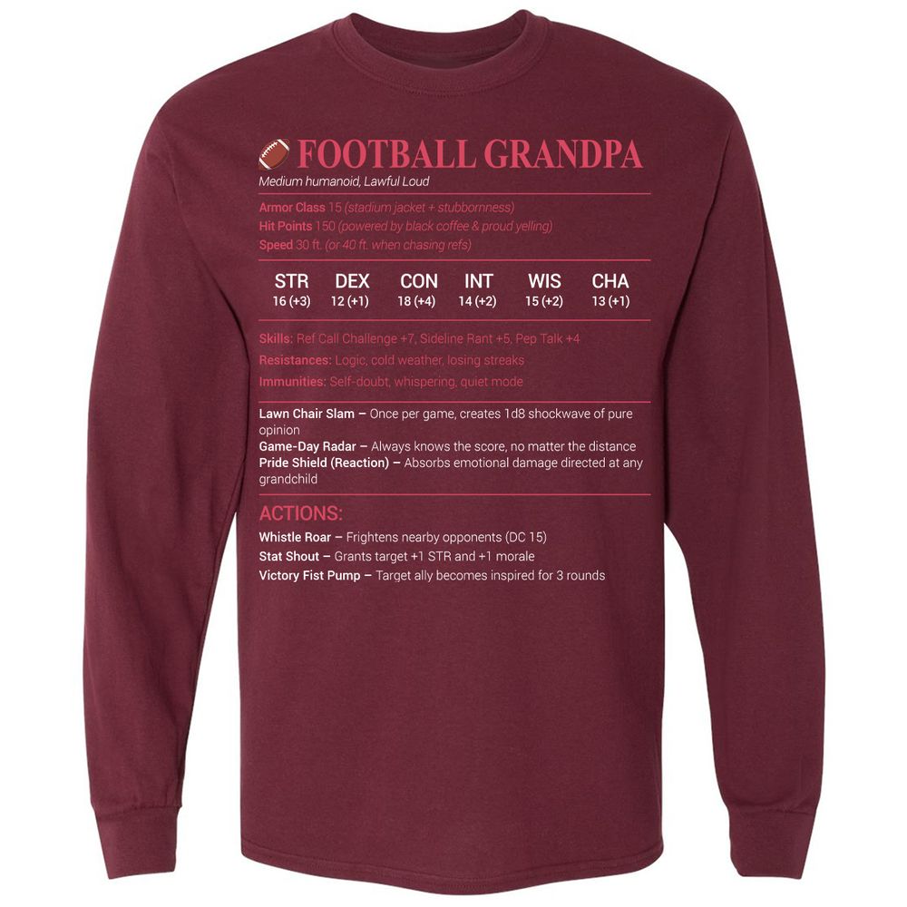Football Grandpa Long Sleeve T-Shirt - Maroon - 11