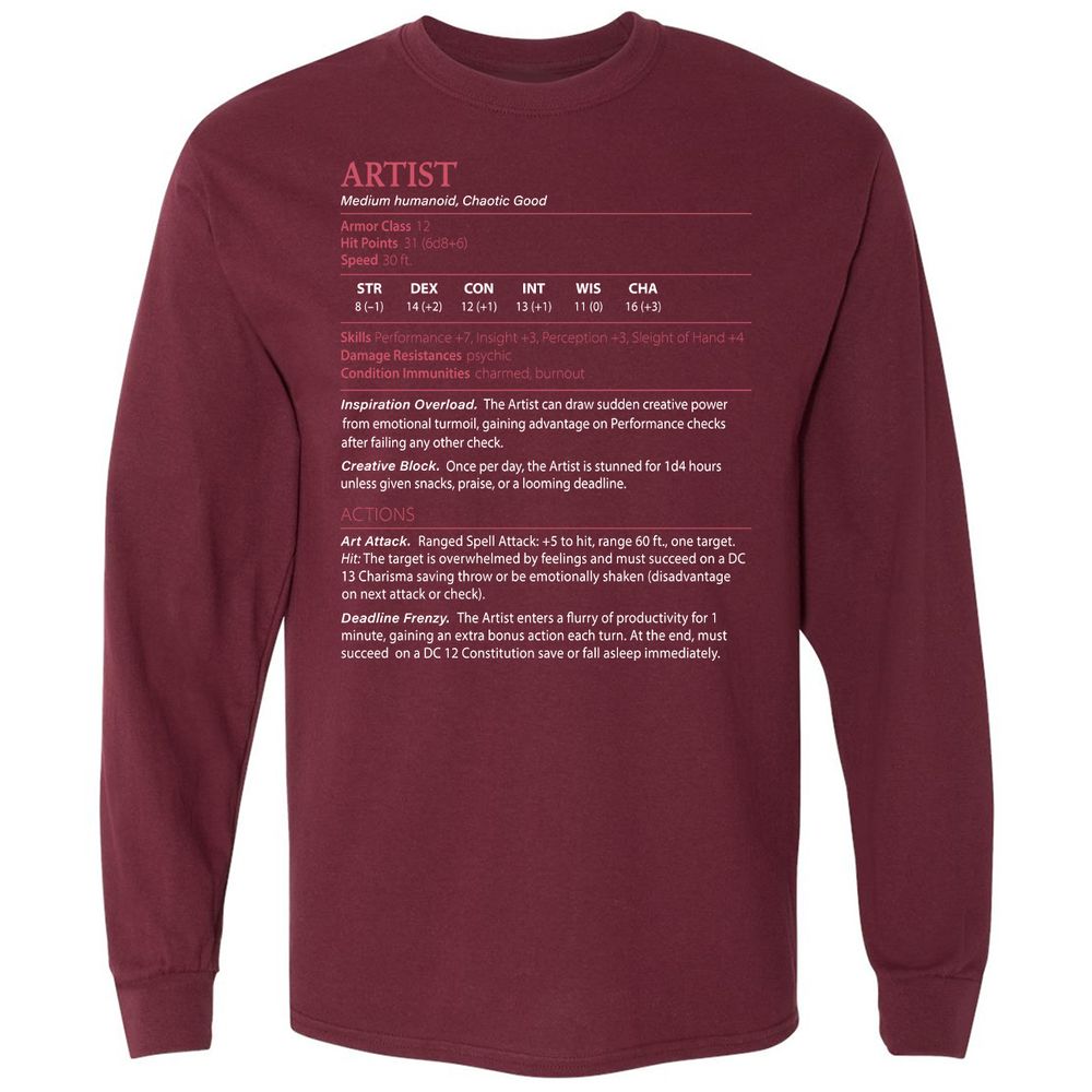 Artist Stats Long Sleeve T-Shirt - Maroon - 11