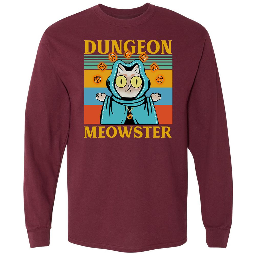 Dungeon Meowster Long Sleeve T-Shirt - Maroon - 11