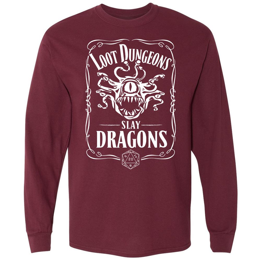 Loot Dungeon Slay Dragons Long Sleeve T-Shirt - Maroon - 11