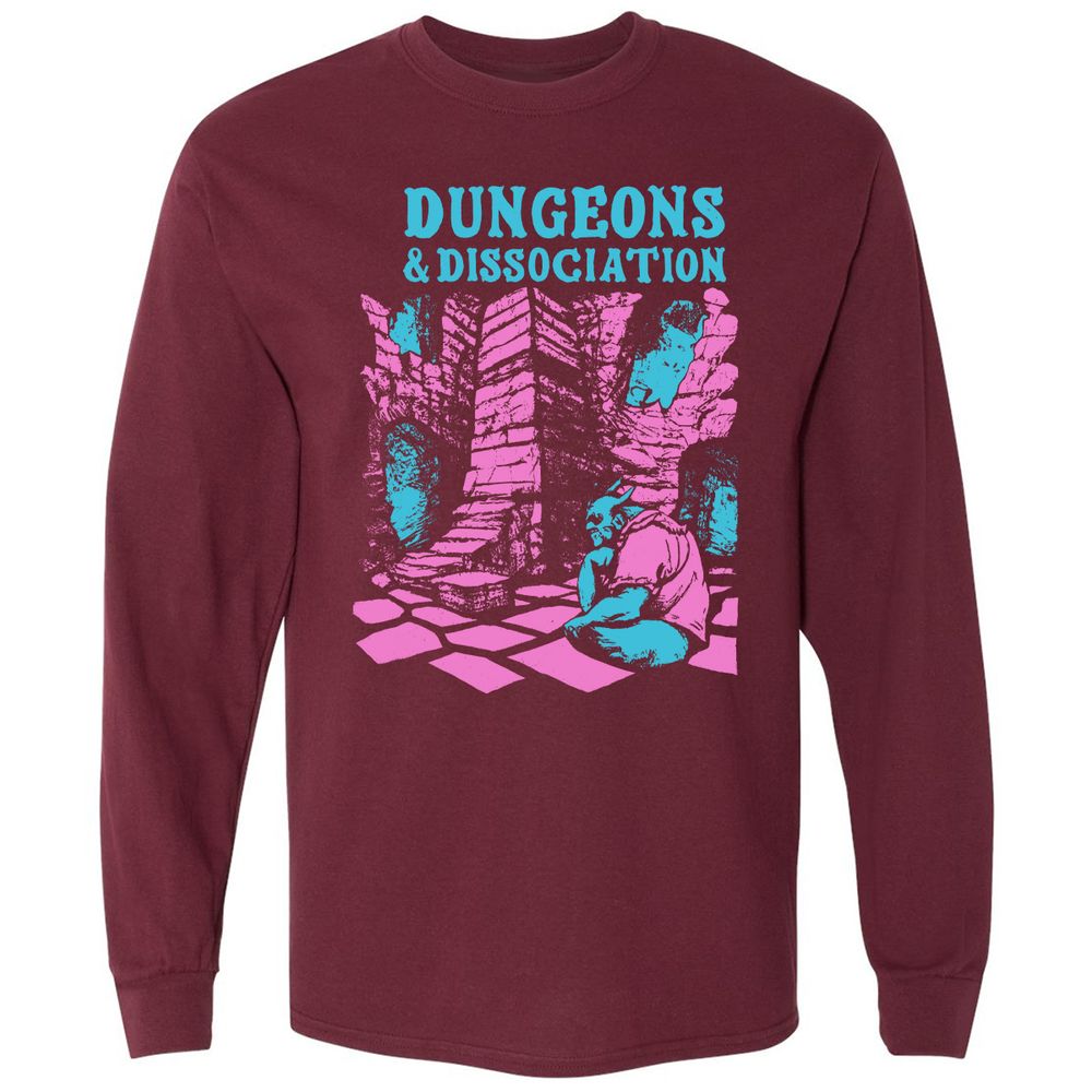 Dungeons And Dissociation Long Sleeve T-Shirt - Maroon - 11