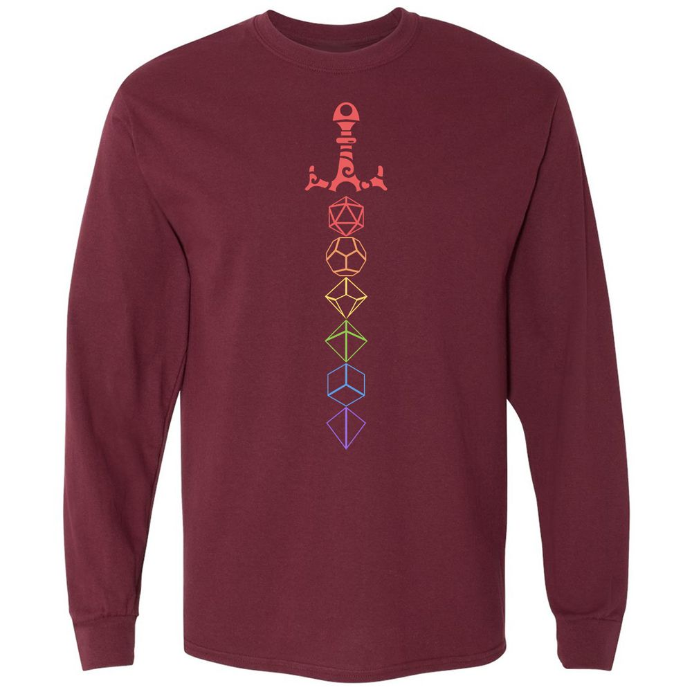 Rainbow Dice Sword LGBT Long Sleeve T-Shirt - Maroon - 11