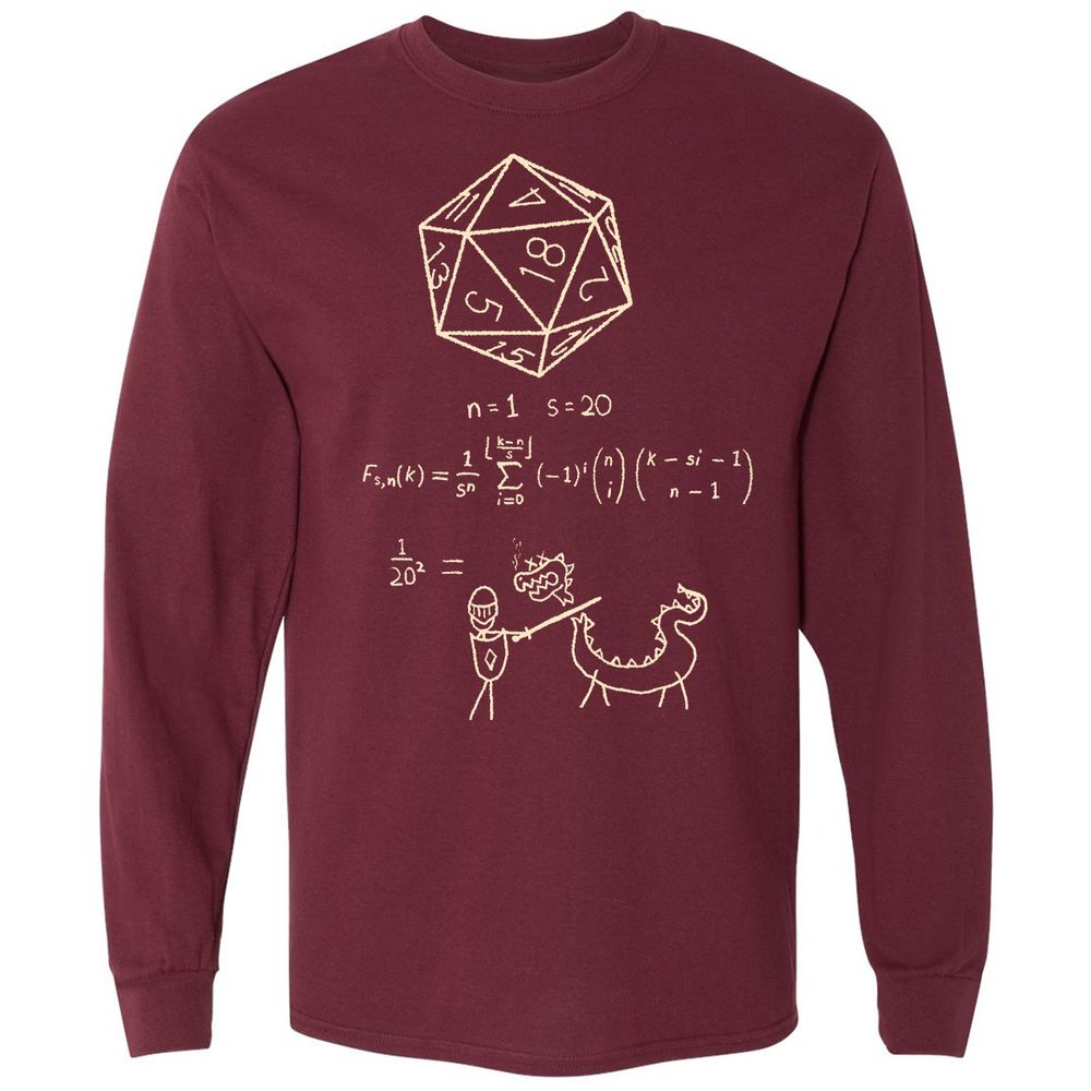 Science Of20 Sided Dice Long Sleeve T-Shirt - Maroon - 11