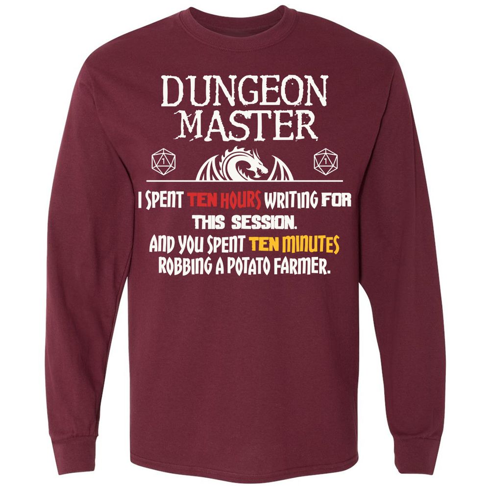 Dungeon Master Chaos Meme Long Sleeve T-Shirt - Maroon - 11