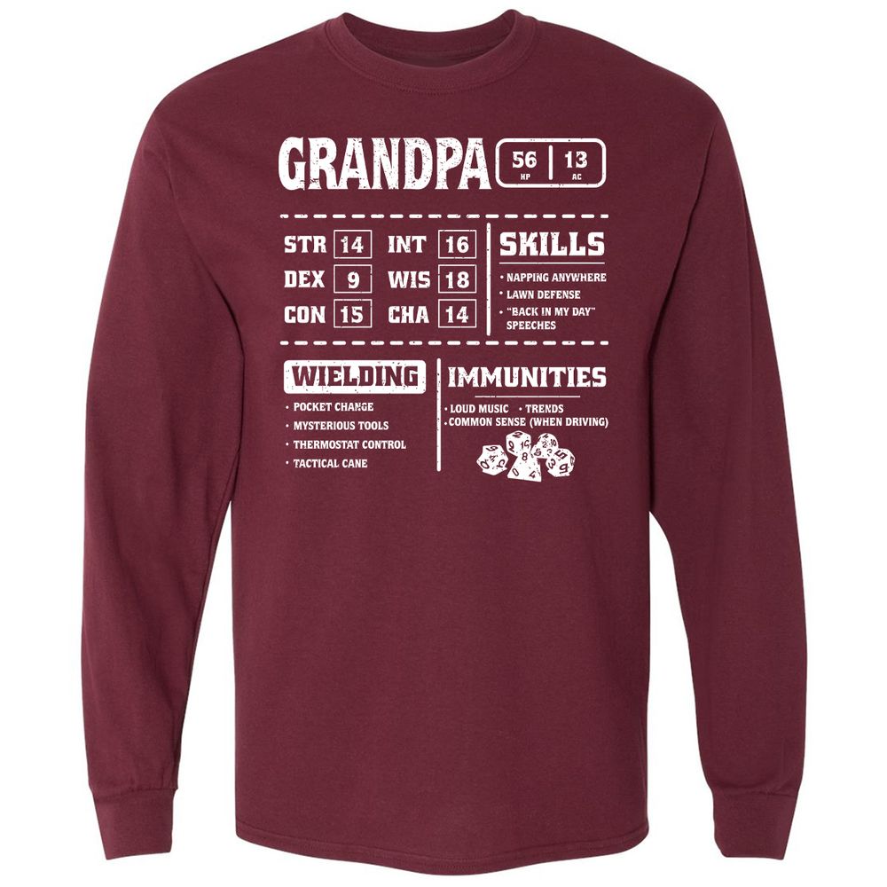 Grandpa Stats 2 Long Sleeve T-Shirt - Maroon - 11