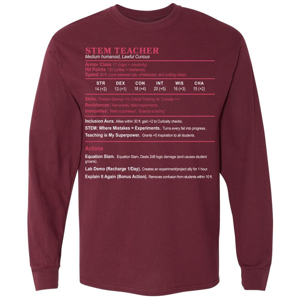 STEM TEACHER Long Sleeve T-Shirt - Maroon - 11