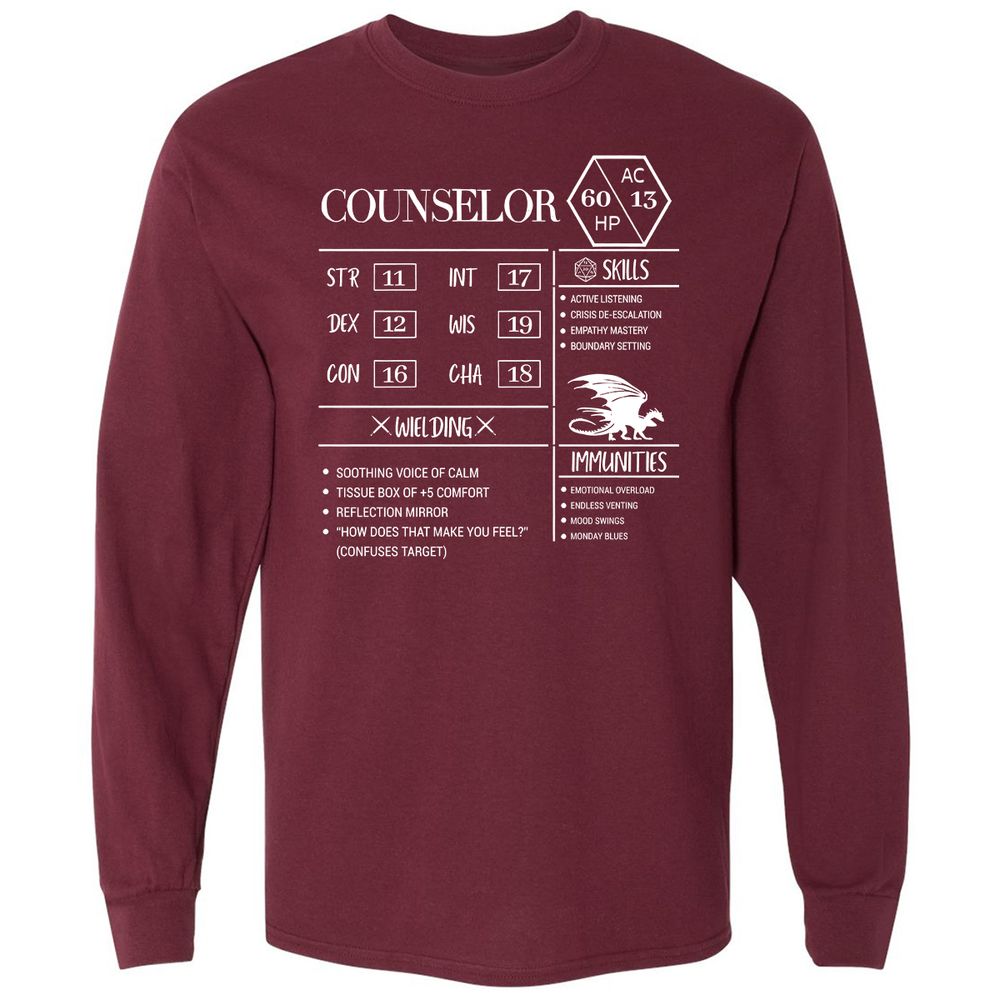 Counselor New Long Sleeve T-Shirt - Maroon - 11