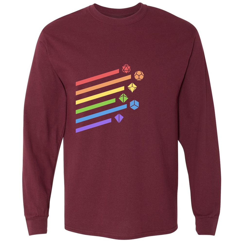 Rainbow Dice Set Long Sleeve T-Shirt - Maroon - 11