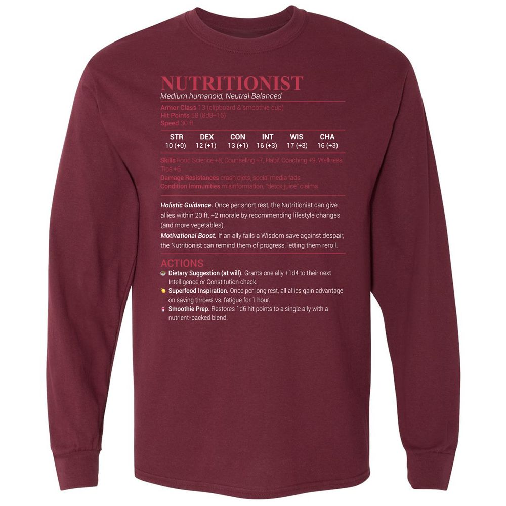 Nutritionist Long Sleeve T-Shirt - Maroon - 11