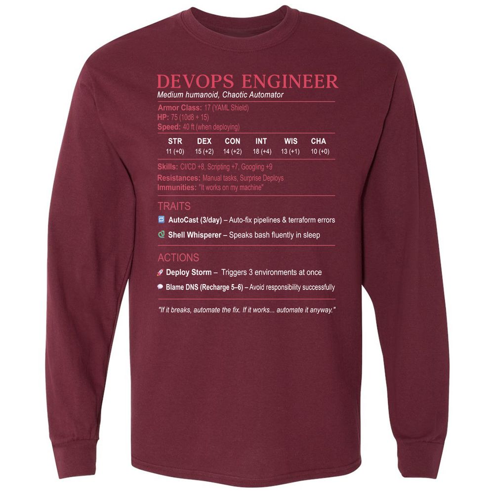 DevOps Engineer Stats Long Sleeve T-Shirt - Maroon - 11