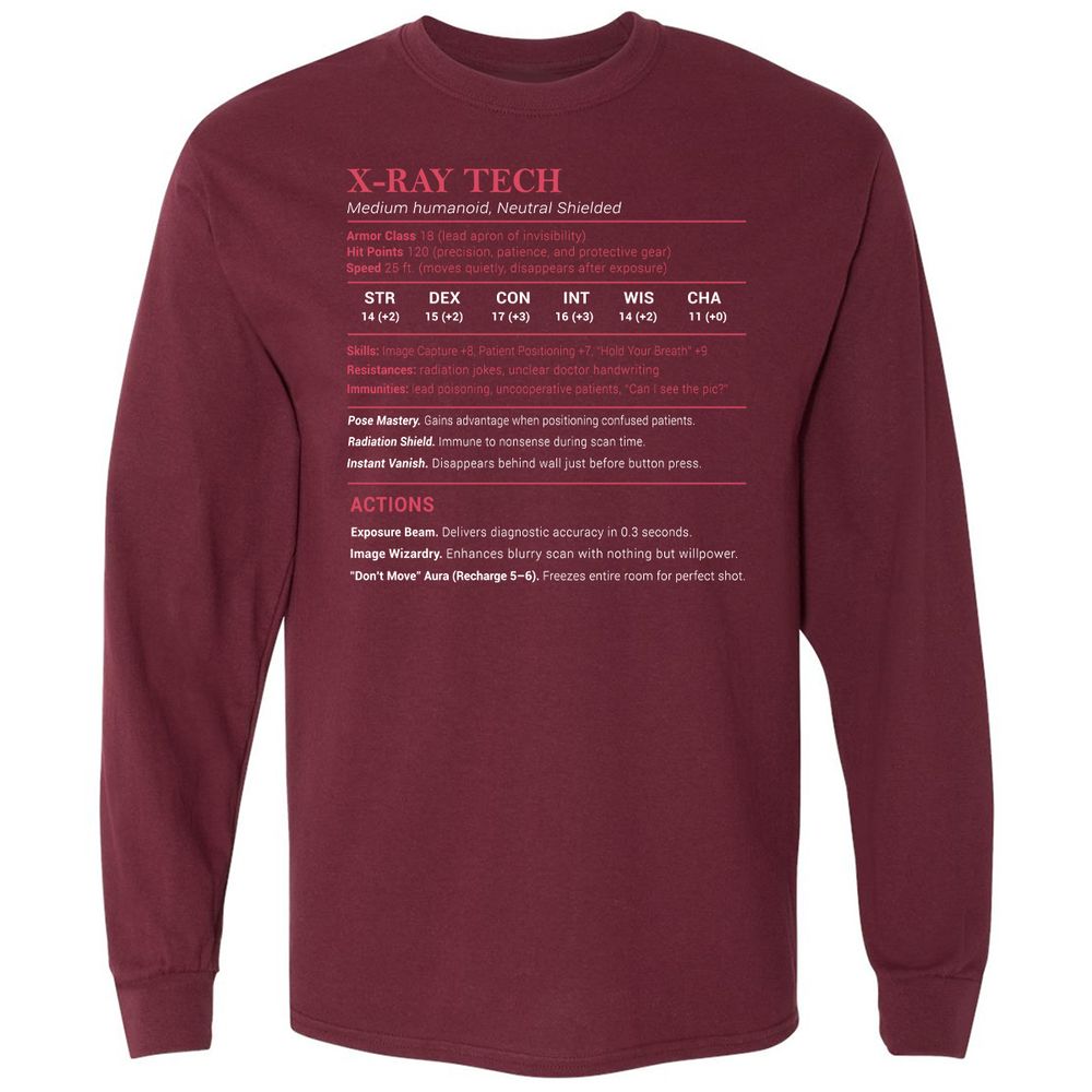 X-ray Tech Stats Long Sleeve T-Shirt - Maroon - 11