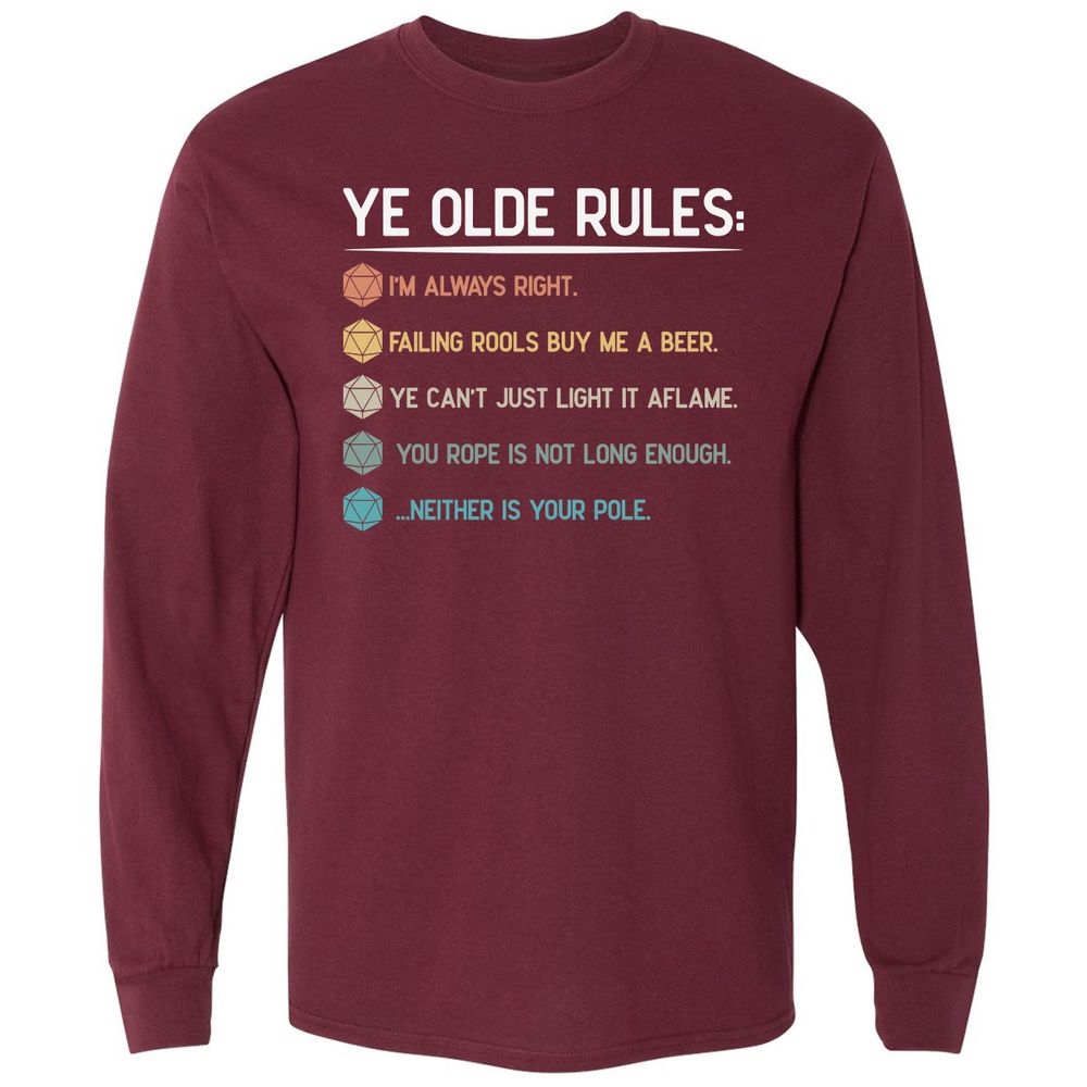 Dungeon Master Rules – Ye Olde RPG Long Sleeve T-Shirt - Maroon - 11
