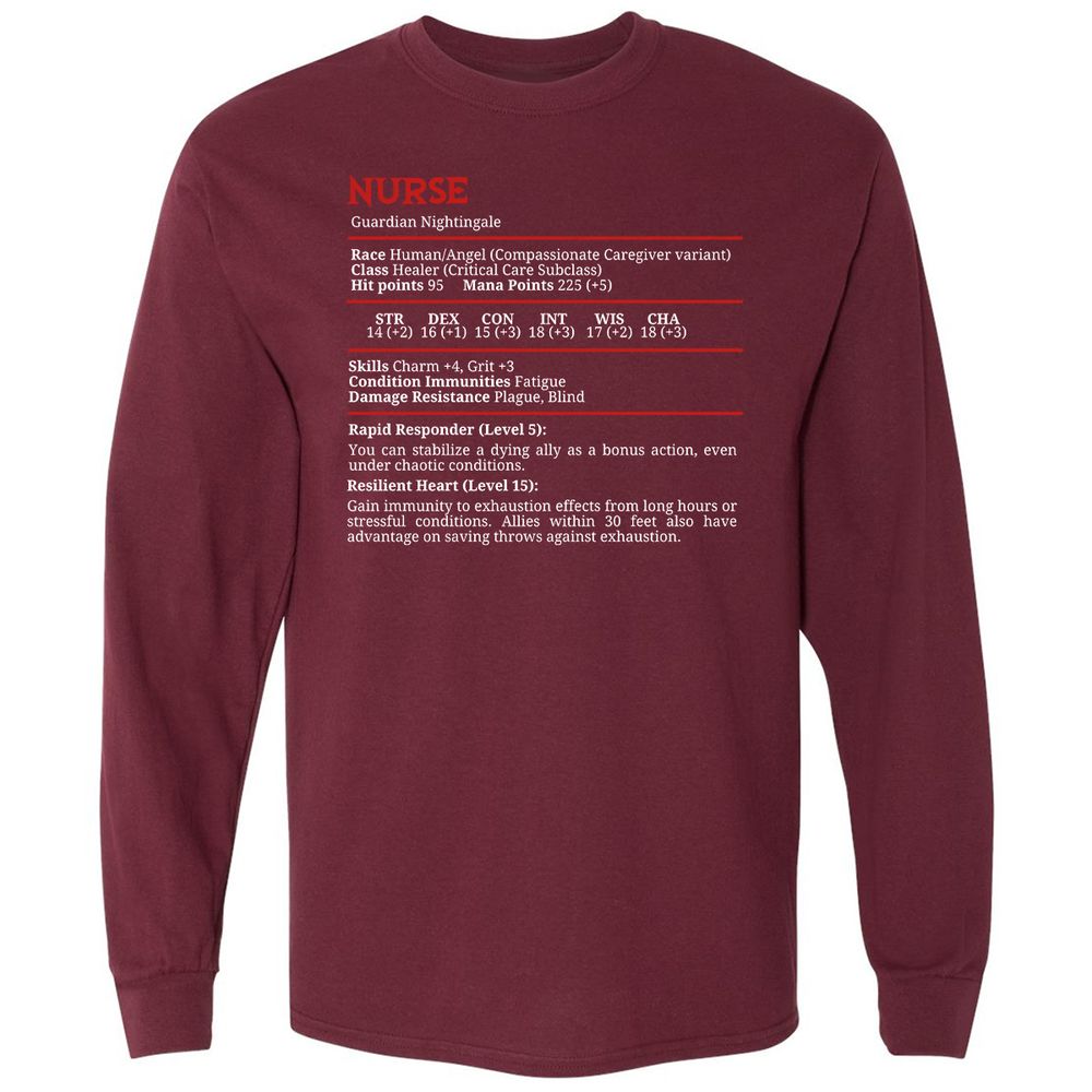 Nurse Stats Long Sleeve T-Shirt - Maroon - 11