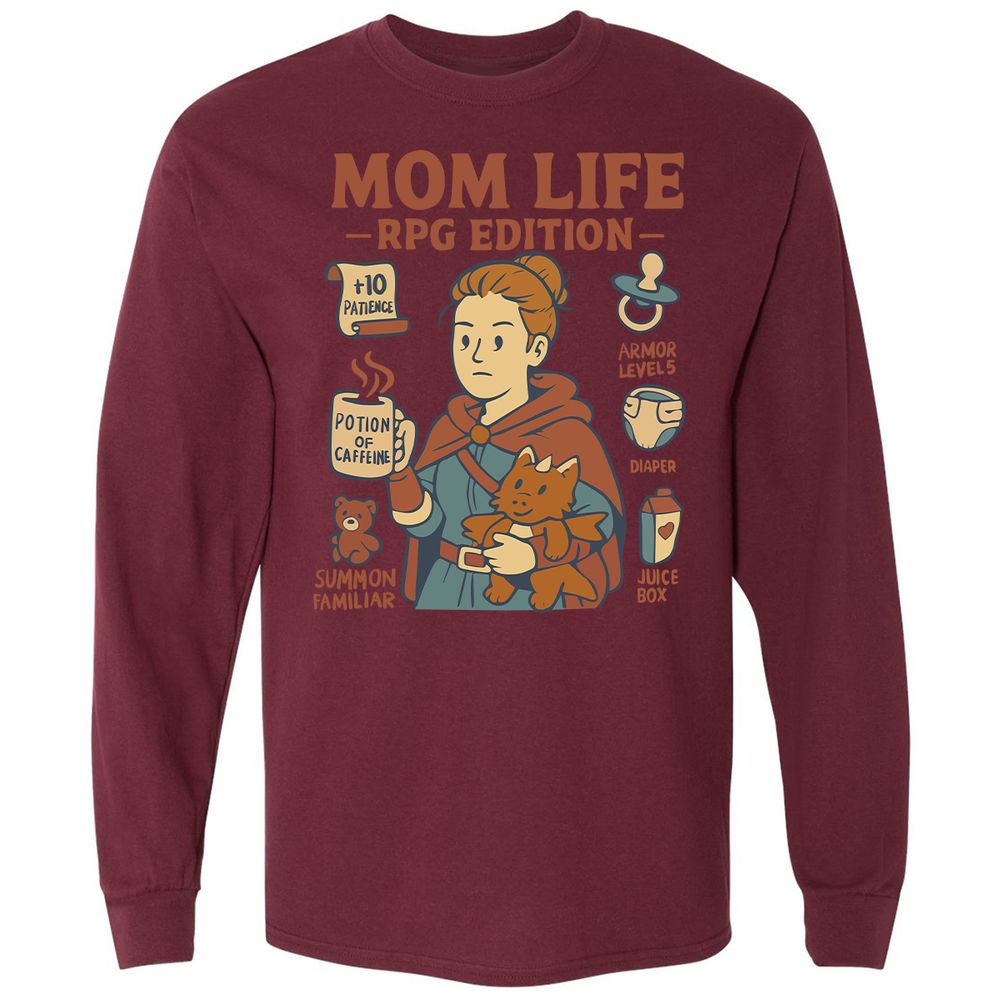 Mom Life RPG Edition Long Sleeve T-Shirt - Maroon - 11