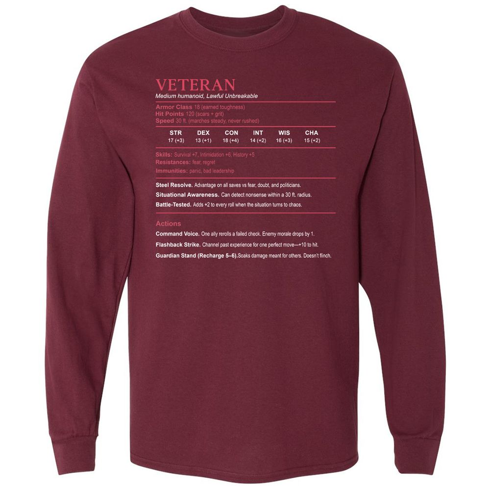 Veteran Stats Long Sleeve T-Shirt - Maroon - 11