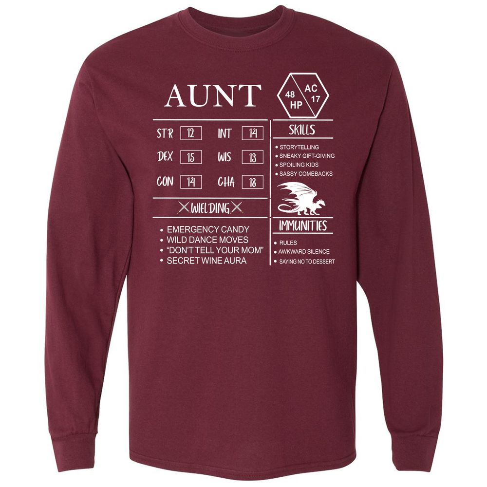 Aunt Stats Long Sleeve T-Shirt - Maroon - 11