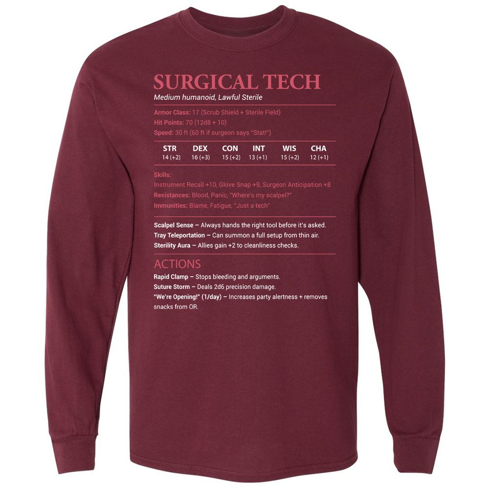 Surgical Tech Long Sleeve T-Shirt - Maroon - 11