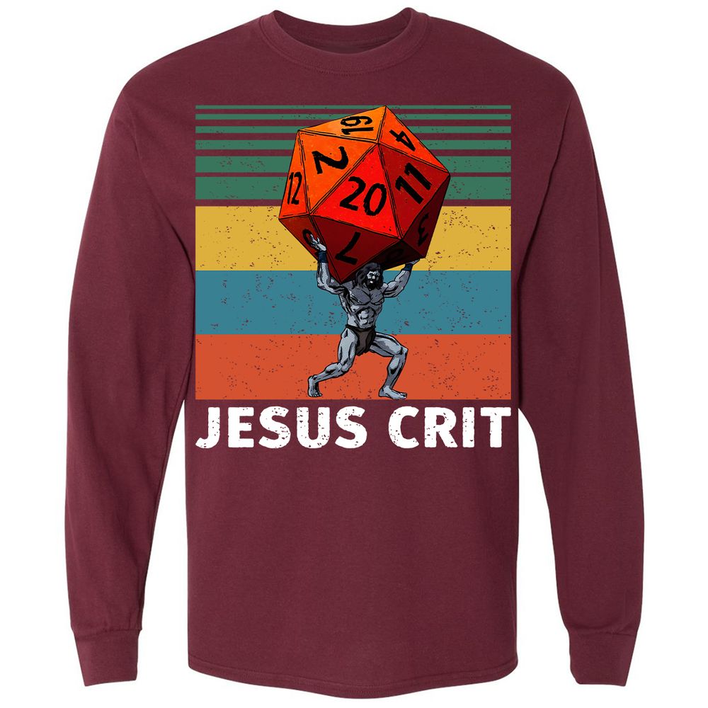 Jesus Crit Long Sleeve T-Shirt - Maroon - 11