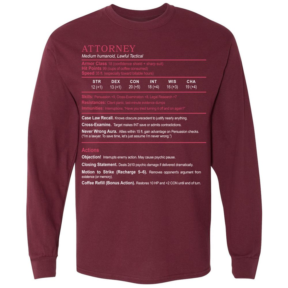 Attorney Long Sleeve T-Shirt - Maroon - 11