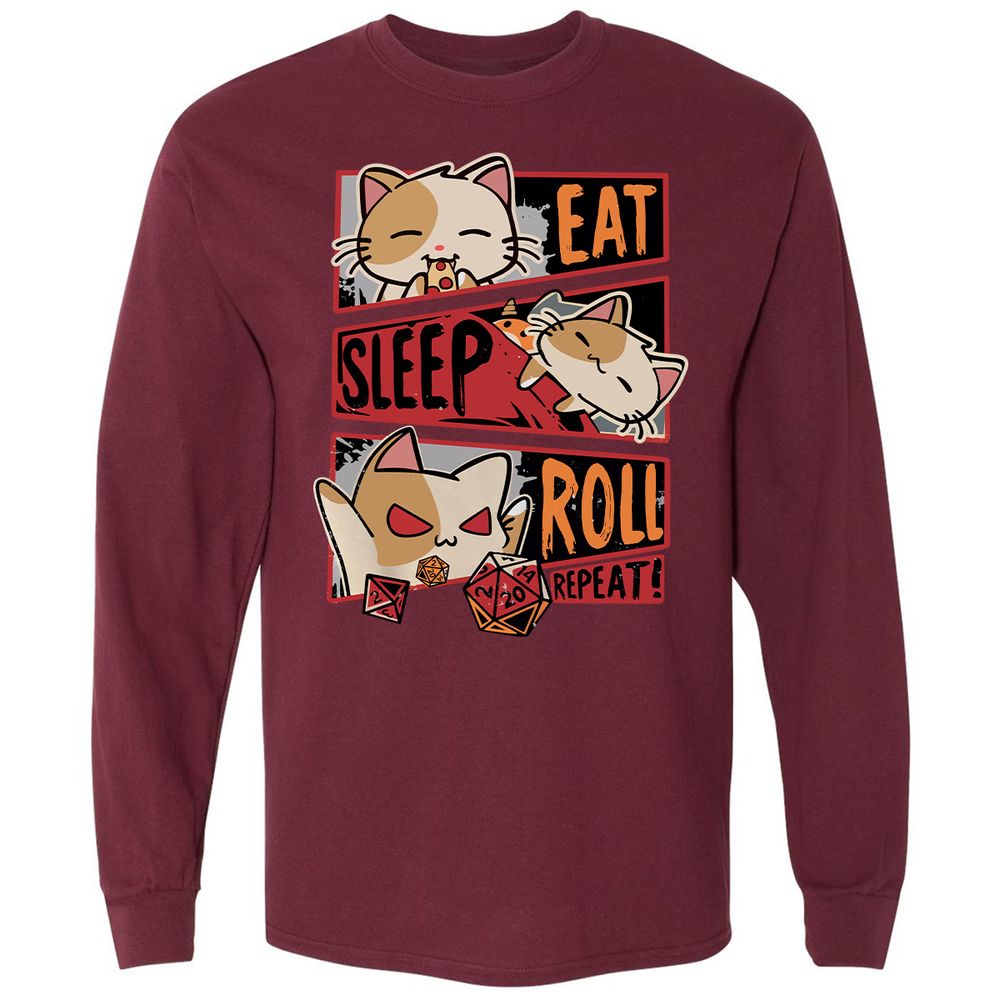 Eat Sleep Roll Repeat Long Sleeve T-Shirt - Maroon - 11
