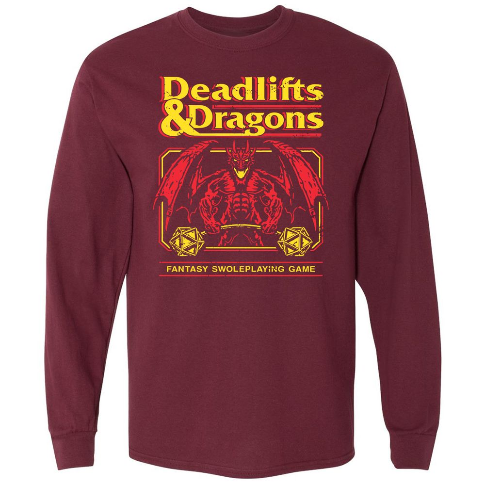 Deadlifts And Dragons Long Sleeve T-Shirt - Maroon - 11