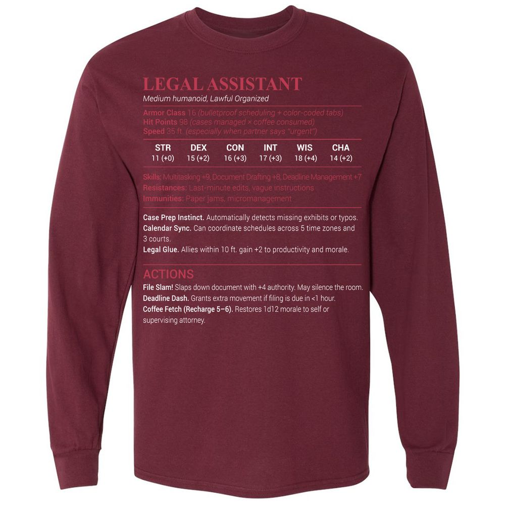 Legal Assistant Long Sleeve T-Shirt - Maroon - 11