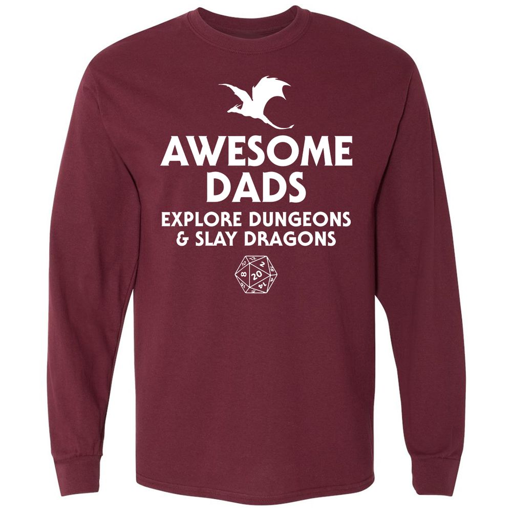 Awesome Dads Slay Dragons Long Sleeve T-Shirt - Maroon - 11
