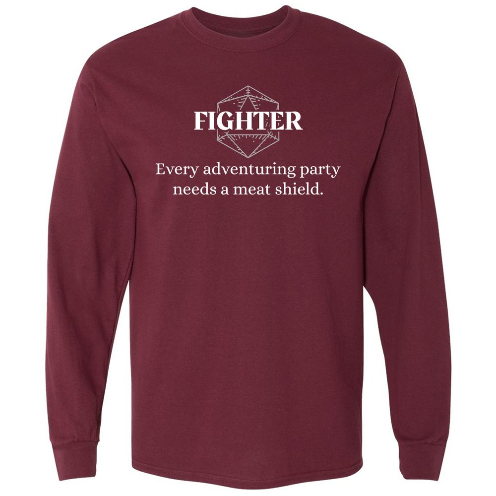 Fighter – Every Party Needs A Meat Shield Long Sleeve T-Shirt - Maroon - 11