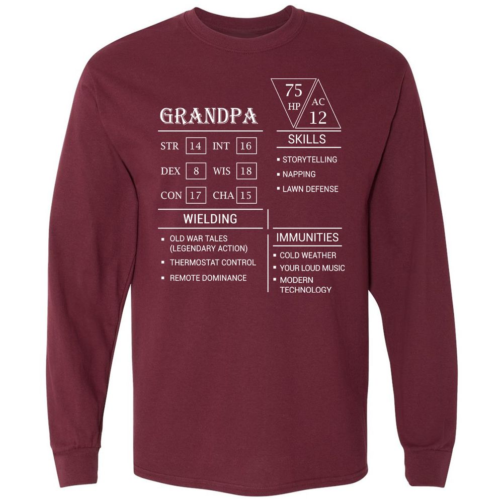 Grandpa Stats Long Sleeve T-Shirt - Maroon - 11