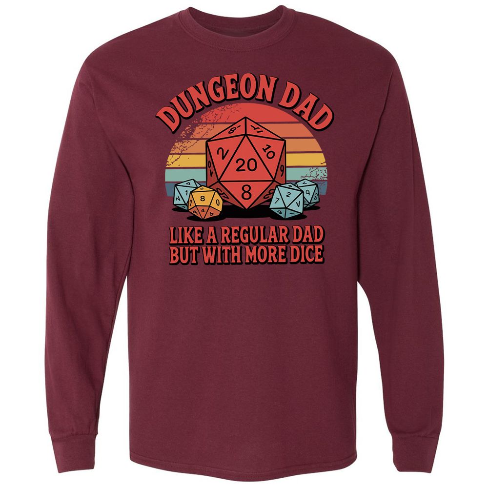 Dungeon Dad With More Dice Long Sleeve T-Shirt - Maroon - 11