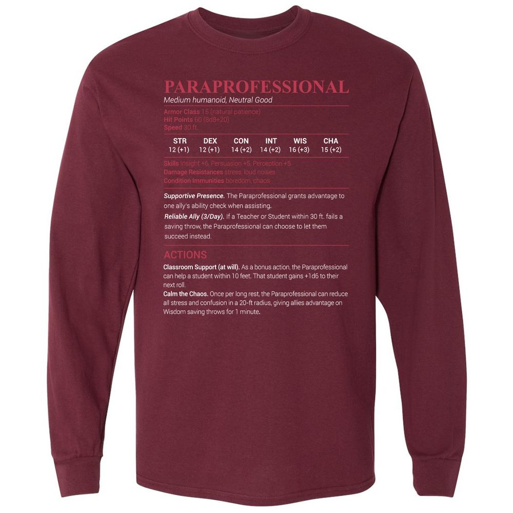 Paraprofessional Long Sleeve T-Shirt - Maroon - 11