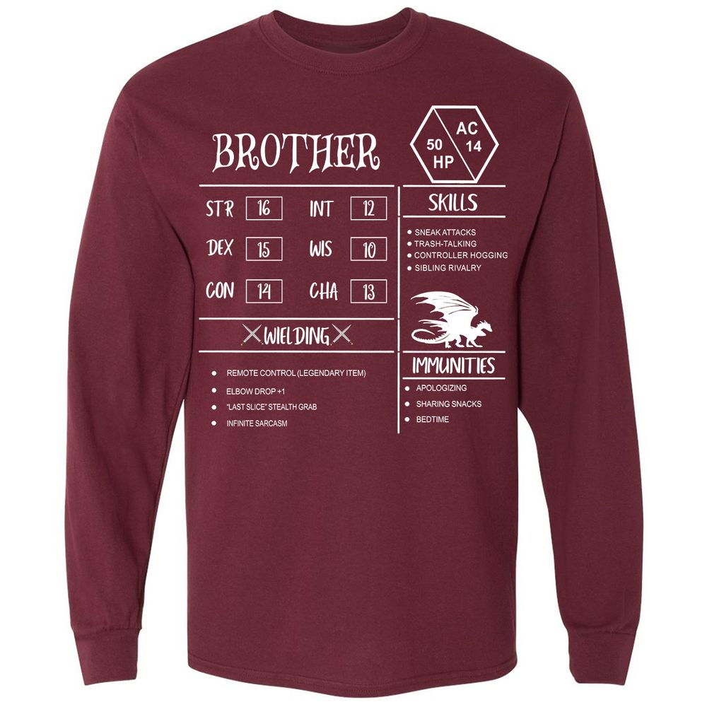 Brother Stats Long Sleeve T-Shirt - Maroon - 11