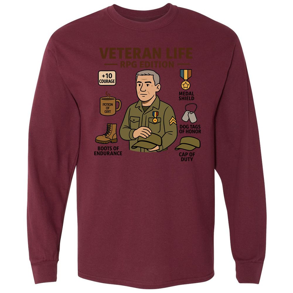Veteran Life RPG Edition Long Sleeve T-Shirt - Maroon - 11