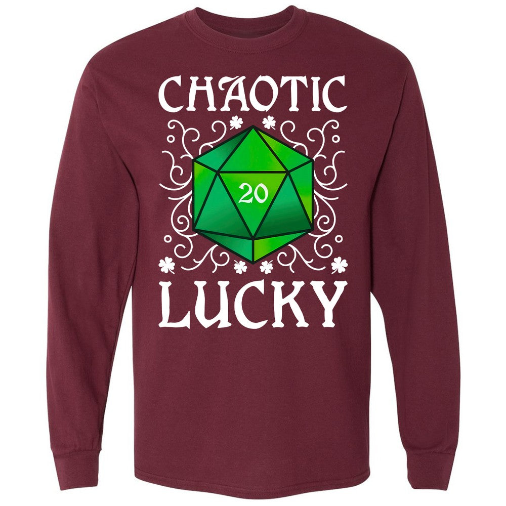 Chaotic Lucky D20 Dice Long Sleeve T-Shirt - Maroon - 11