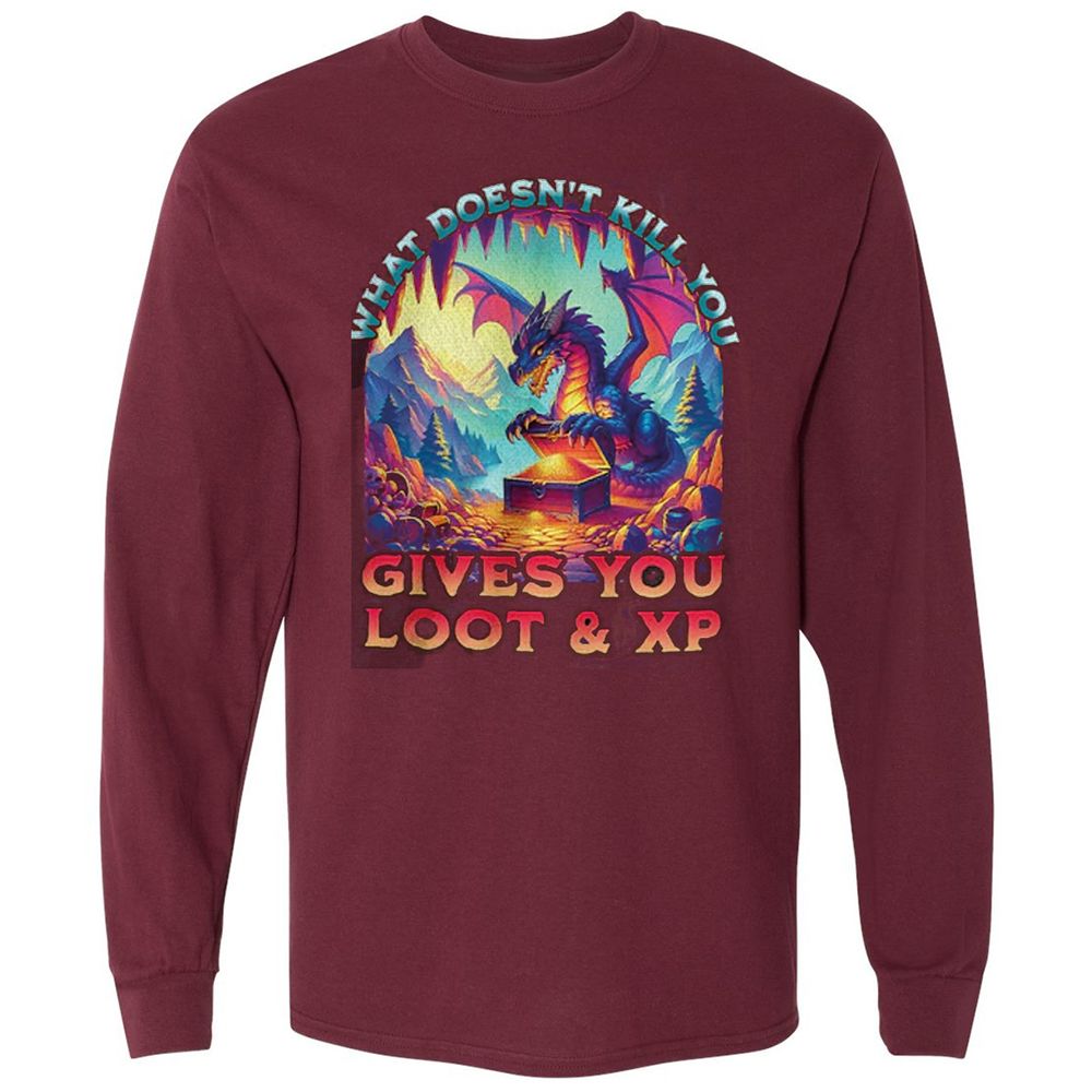 What Doesn't Kill You Give You Loot & XP Long Sleeve T-Shirt - Maroon - 11