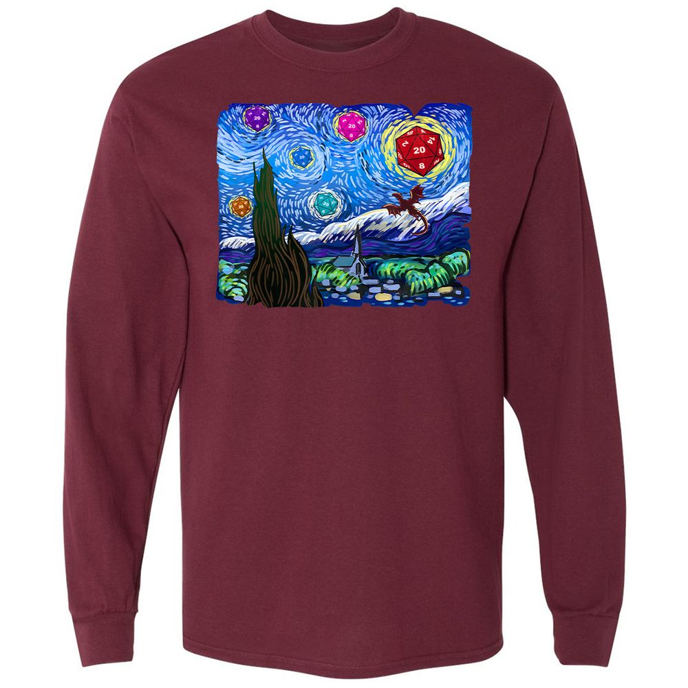 Dragon Starry Night Long Sleeve T-Shirt - Maroon - 11