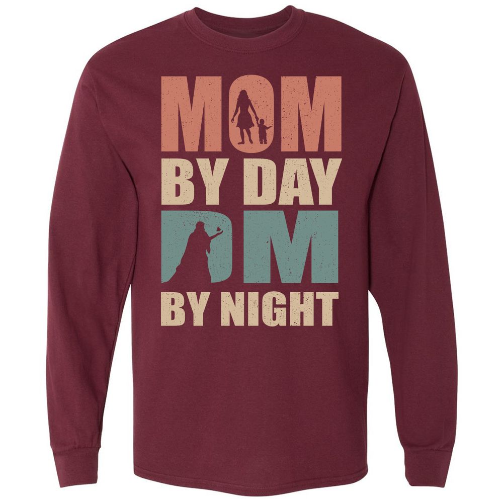 Mom By Day DM By Night Long Sleeve T-Shirt - Maroon - 11