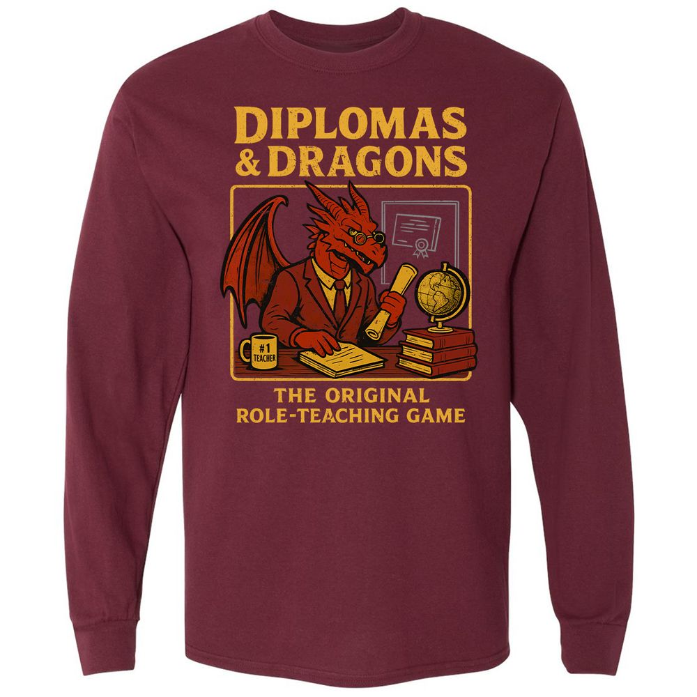 Diplomas & Dragons Long Sleeve T-Shirt - Maroon - 11
