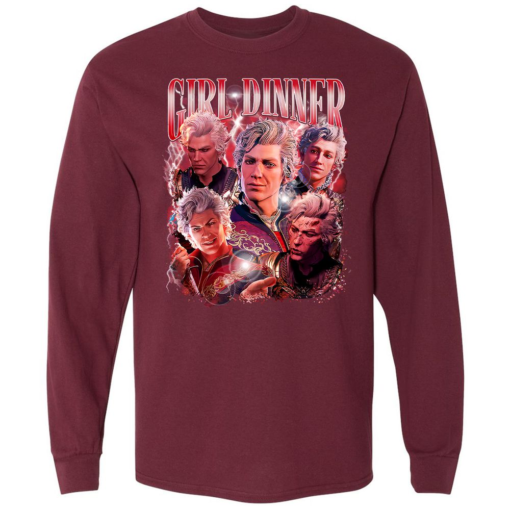 Astarion Girl Dinner Long Sleeve T-Shirt - Maroon - 11