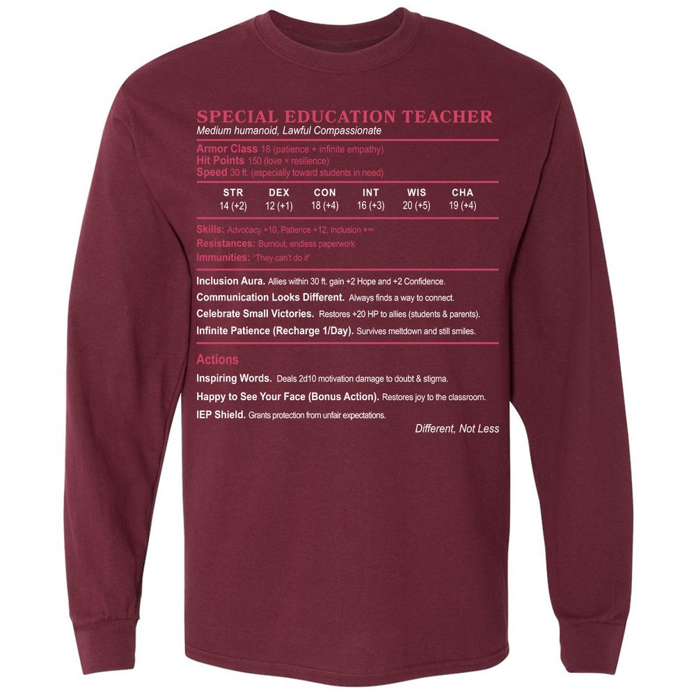 Special Education Teacher Long Sleeve T-Shirt - Maroon - 11