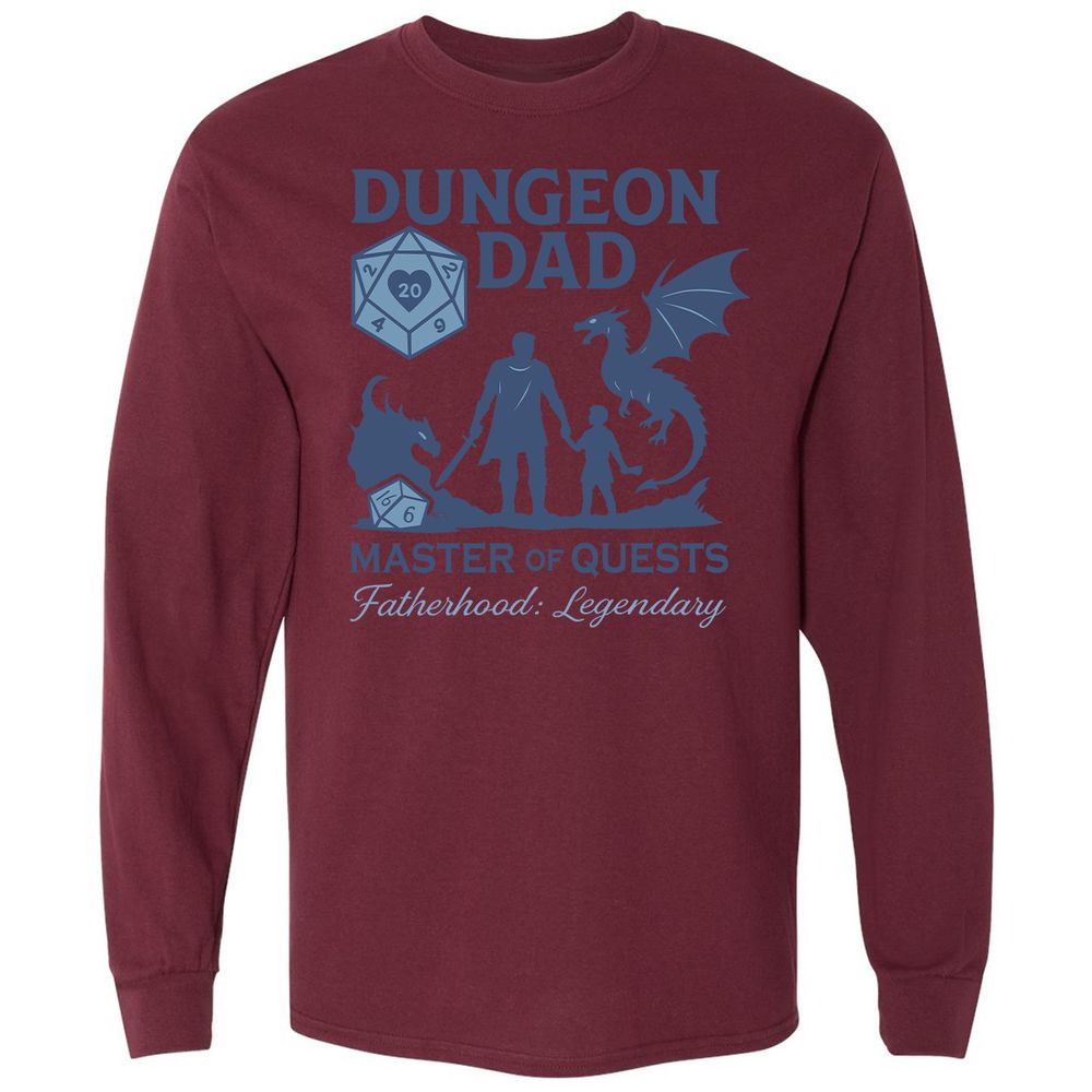 Dungeon Dad Master Of Quests Long Sleeve T-Shirt - Maroon - 11