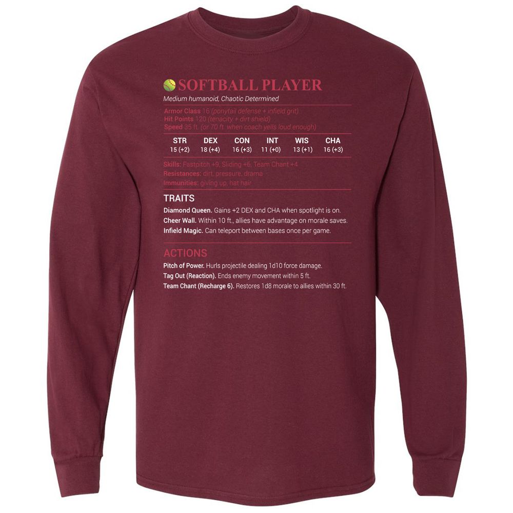 Softball Player Long Sleeve T-Shirt - Maroon - 11