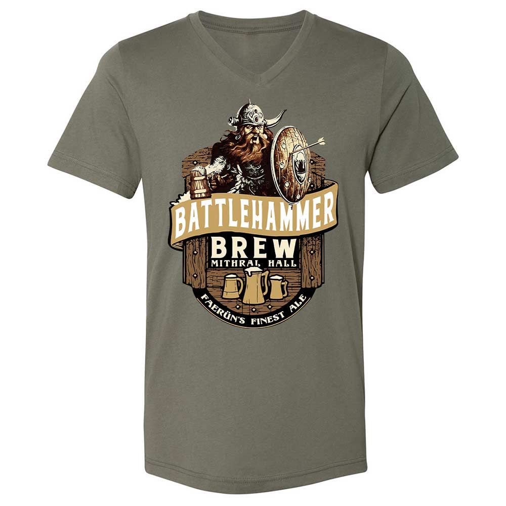 Battlehammer Brew Unisex V-Neck T-Shirt - Military Green - 11
