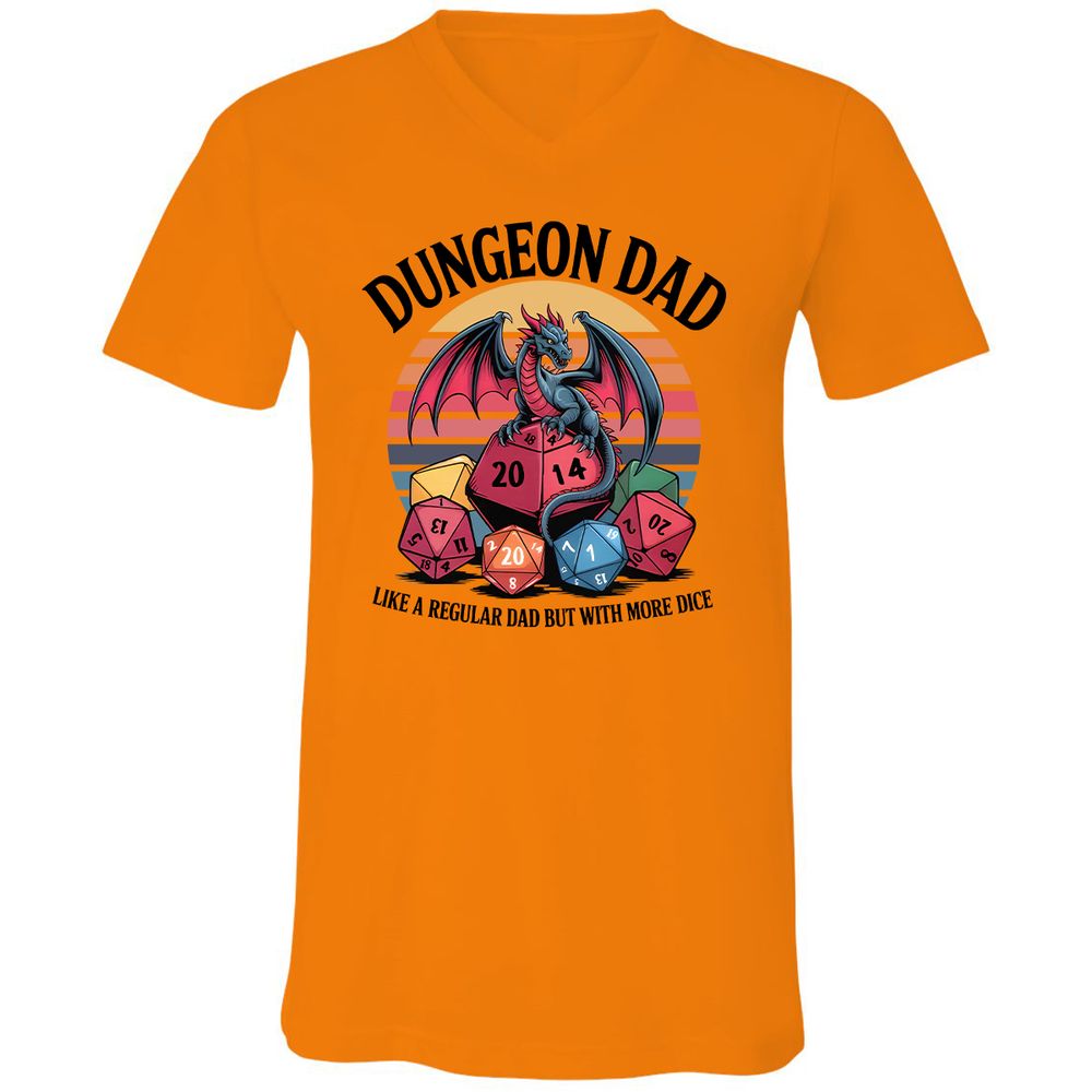 Dungeon Dad With More Dice Unisex V-Neck T-Shirt - Orange - 11