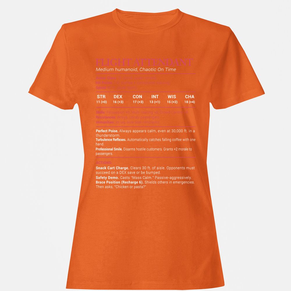 Flight Attendant Stats Women's T-Shirt - Orange - 11