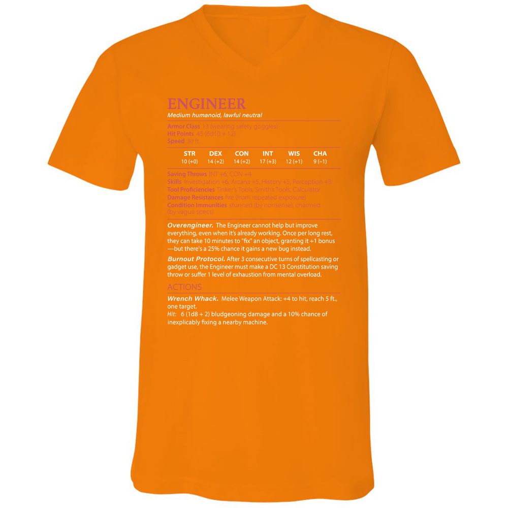 Engineer Stats Unisex V-Neck T-Shirt - Orange - 11