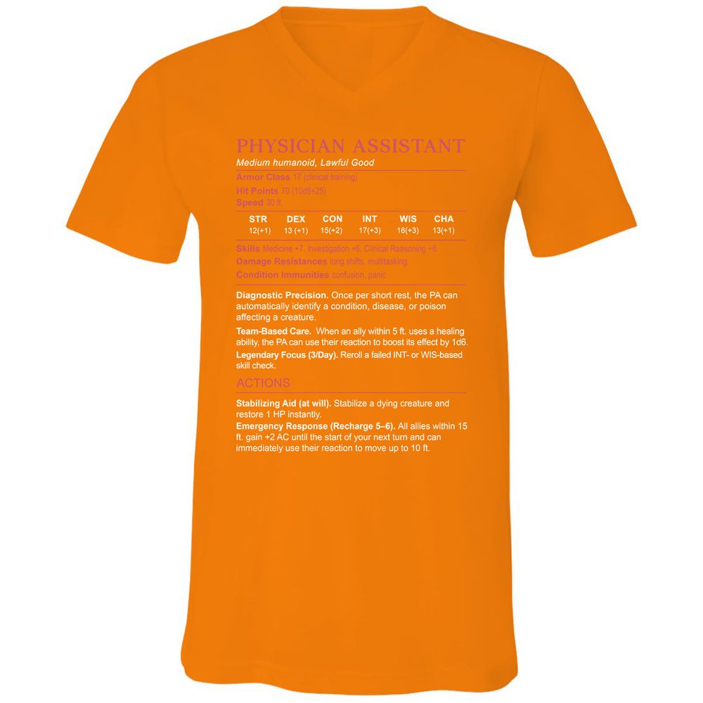 PHYSICIAN ASSISTANT Stats Unisex V-Neck T-Shirt - Orange - 11
